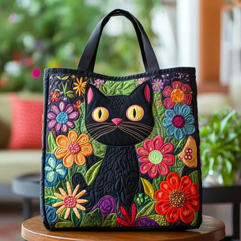 キルティングトートバッグ - 魔法の黒猫