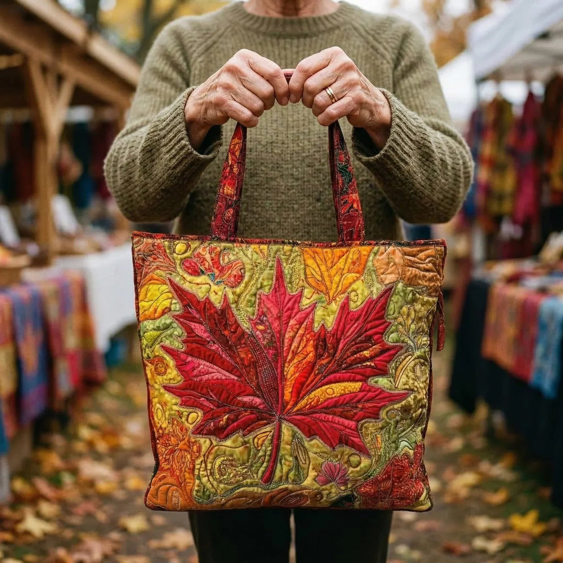 キルティングトートバッグ - 夕暮れのカエデ