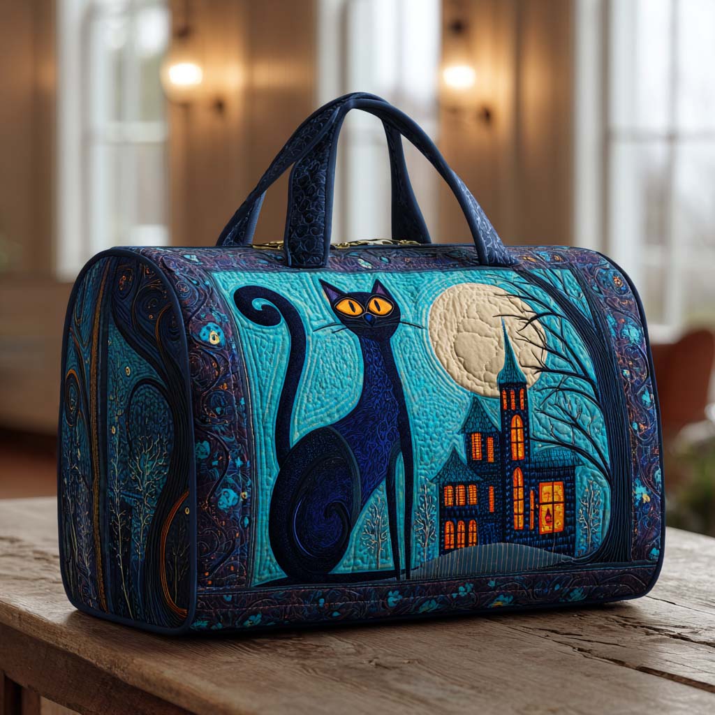 キルティング旅行バッグ - 夜の猫たち